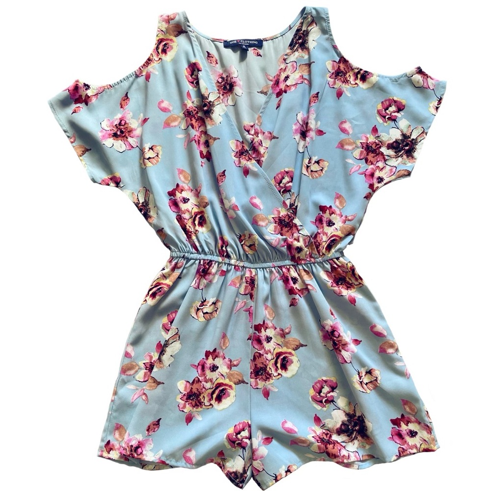 One Clothing Blue Floral Romper. Size Small. Gently Worn.